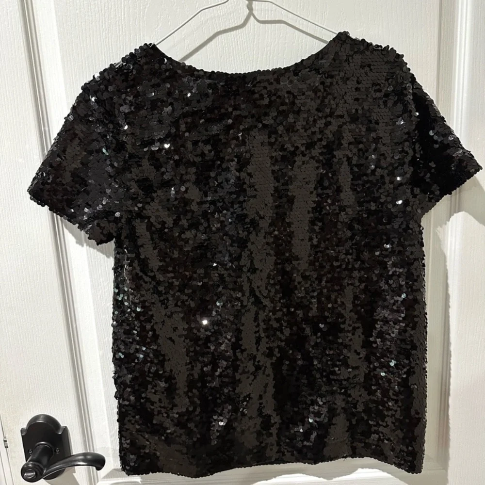 J.Crew Black Sequin Short Sleeve Top. NWT SZ XS